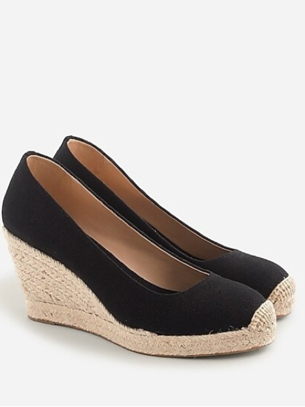J. Crew Seville Black Espadrille Wedges Canvas Slip On Shoes NWOT